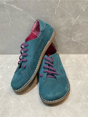 Jungla 6562 Teal Casual Women's Leather Lace-Up Shoes Size 38